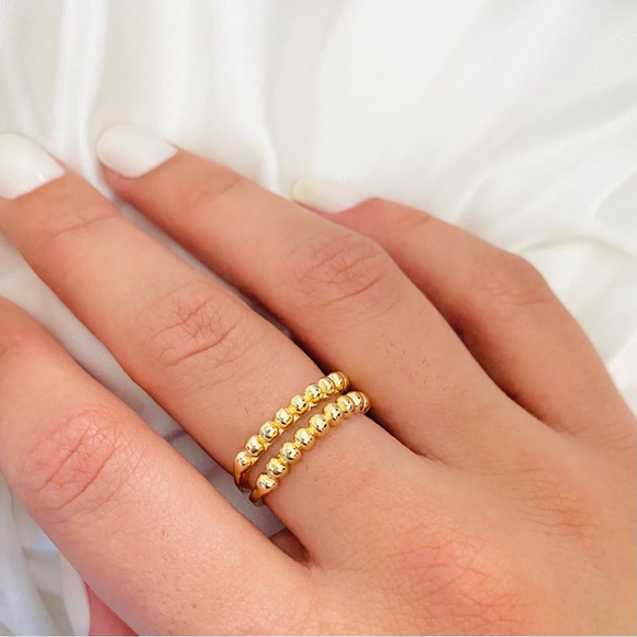 Gold Ball Ring- Double Band Ring - Picture 2 of 7